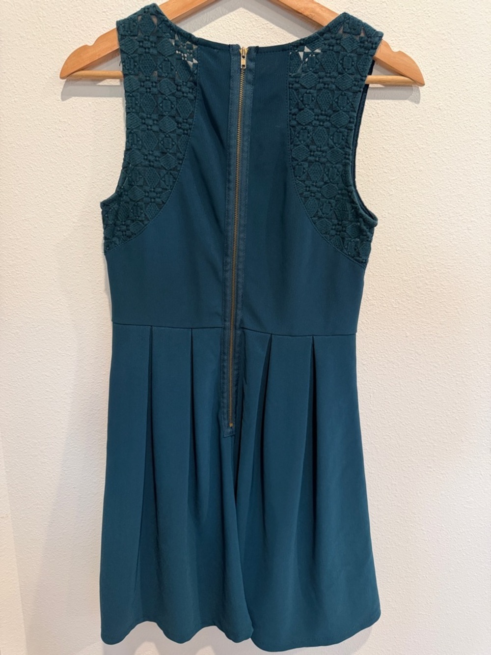 Altar'd State Teal Lace-Panel Fit & Flare Mini Dress - Picture 4 of 5
